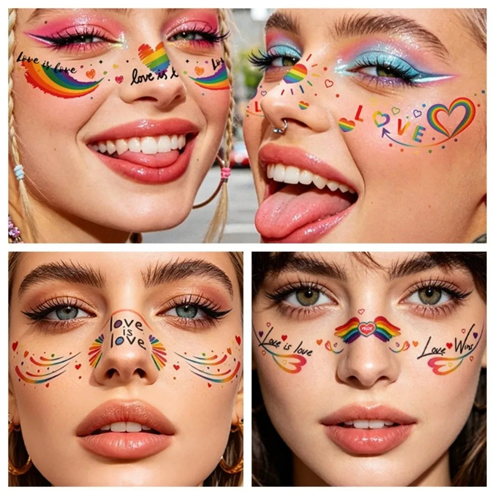 Waterproof Rainbow Freckles Face Tattoo Facial Art Disposable Face Temporary Tattoos Long Lasting Makeup Stickers Pride Month