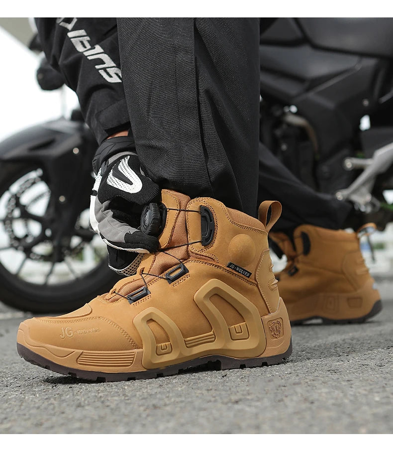 Motorcycle Riding Boots Waterproof Cowhide Leather Breathable Anti-Slip Wear-Resistant Touring Moto Shoes for Men Women