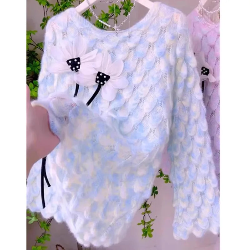 Sweater Mujer Jumper Women Sueter Purple Round Neck Knitted Sweaters Female Pull Femme Y2k Top Oversized Pullovers Spring 2661