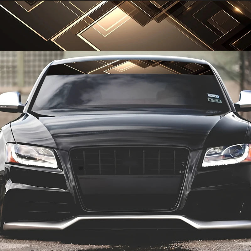 1 Black Gold Geometric Light Sensitive Decorative Painting Car Front Windshield Sticker - Waterproof and Scratch Resistant Vinyl