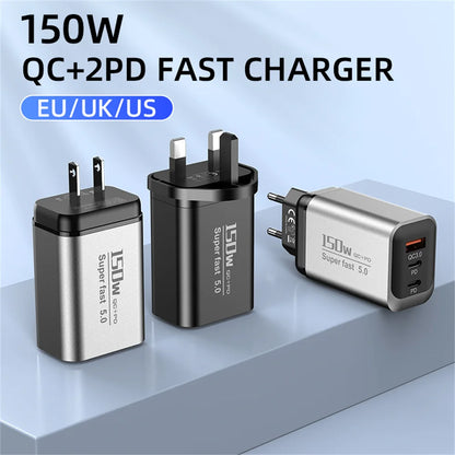 150W USB Type C Charger USB QC3.0 Fast Charging Mobile Phone Charger Travel Adapter For iPhone 17 Samsung Xiaomi EU/UK/US Plug