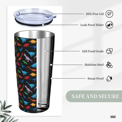 Stainless Steel Tumbler Dinosaur Silhouette Mugs Cup With Straws Animal Beach Cold Drink Water Bottle Insulated Thermal Mug