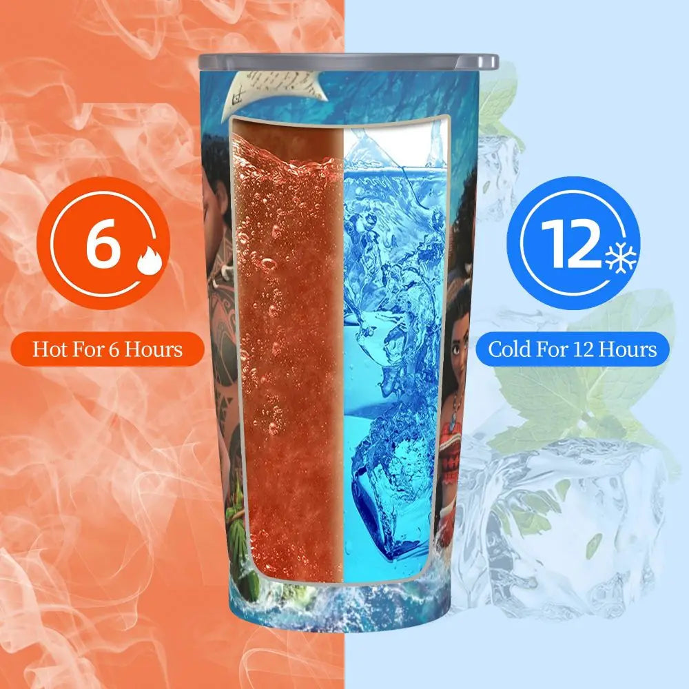 Moana and Pua Cartoon Movie Insulated Tumbler with Straws Stainless Steel Coffee Mugs Double Wall Car Bottle Cups 20oz