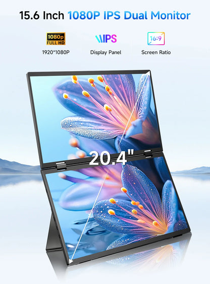 UPERFECT 15.6" Dual Portable Monitor for Laptop Screen Extender Folding Stacked Triple with Mini HDMI Office Computer Display