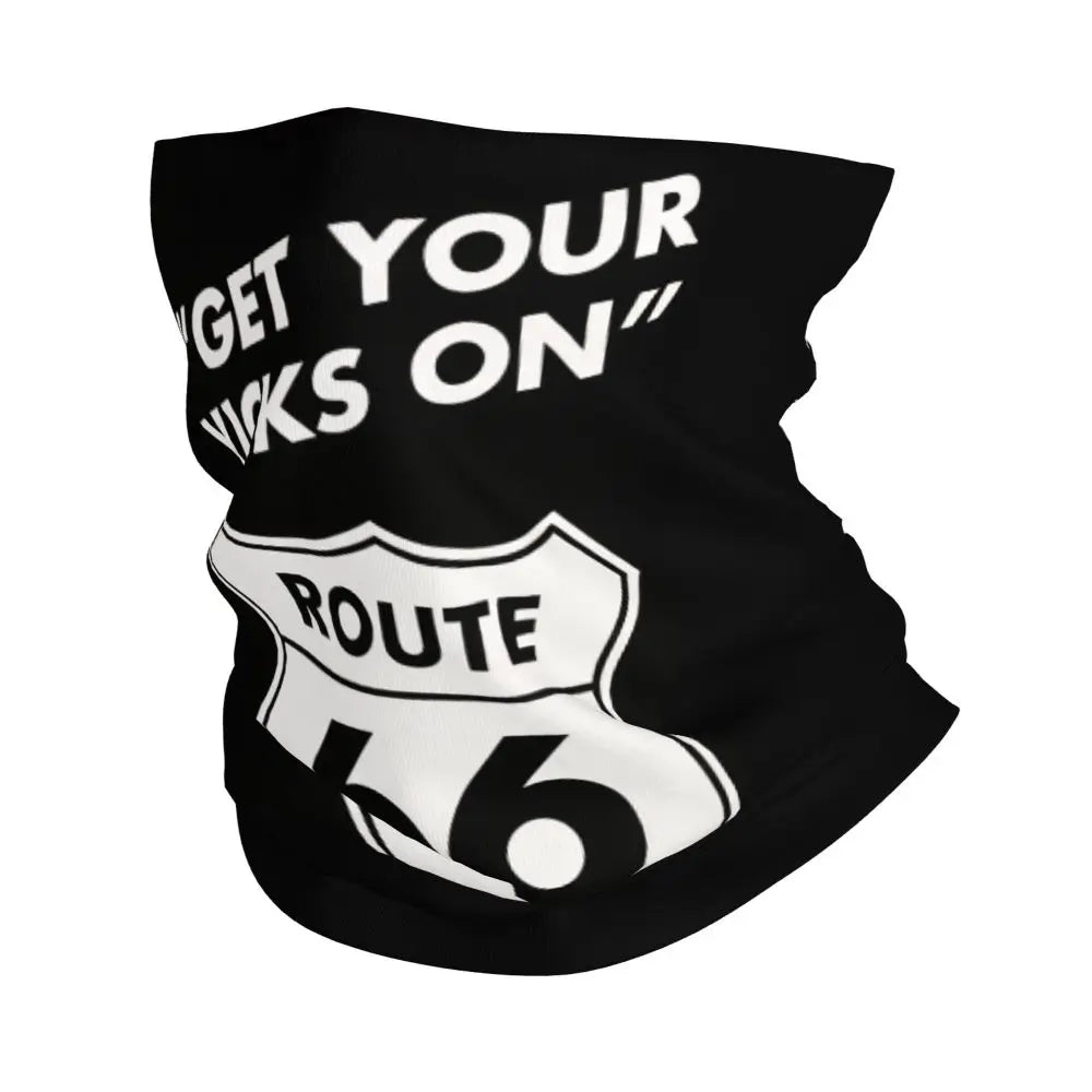 Custom Travel Motorcycle Ride Route 66 Bandana Winter Neck Warmer Windproof Wrap Face Scarf for Hiking Highways Gaiter Headband