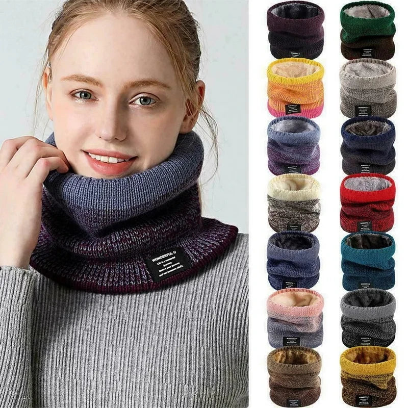 Winter Scarf for Men Fleece Ring Bandana Knitted Warm Solid Scarf Women Neck Warmer Thick Cashmere Hot Handkerchief Ski Mask