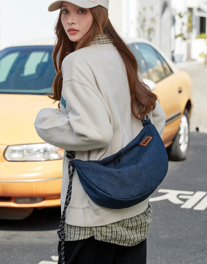 LEE 2025 Teenagers Waterproof Denim Crossbody Shoulder Bag Women Men Stylish Jeans Hobo Dumpling Crescent Bag Student Ipad Pack
