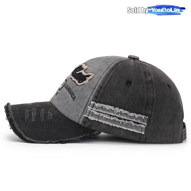 Scratched Brushed Patch Letter Embroidery Distressed Adjustable Cotton Hard Top Baseball Cap Sun Hat Trucker Caps Dad Hats
