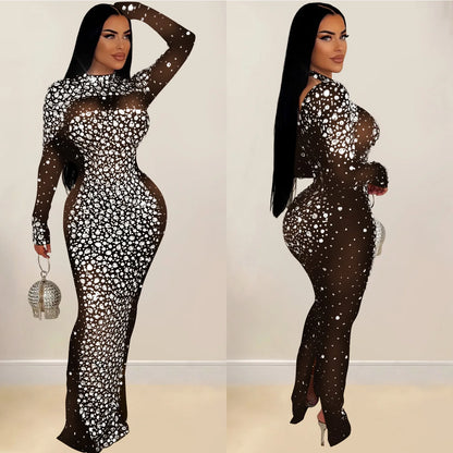Party Dress Women Floor Length Dresses Vestidos Hot Drilling Evening Bodycon Square Collar Prom High Waist Evening Night 2025