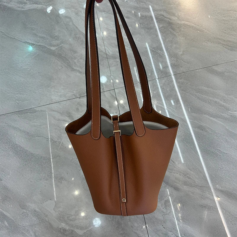 Mendy Large Women's Bag Vintage Leather Bucket Bag 26CM Tote Hobo Bag for Women Soft Leather Underarm Shoulder Purse Handbag New