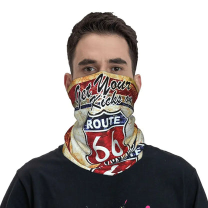 Custom Travel Motorcycle Ride Route 66 Bandana Winter Neck Warmer Windproof Wrap Face Scarf for Hiking Highways Gaiter Headband