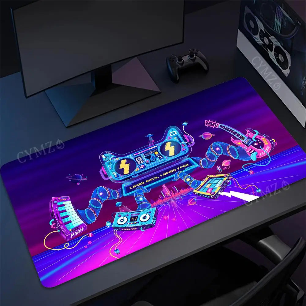 Cyber DJ turntable large Mouse Pad DJ Cat Creative Design Desk Mat Gaming pad Non-Slip Stitched Edge desk accessories mouse mat