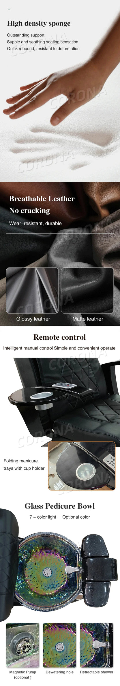 Spa Pedicure Chairs Luxury Nail Salon Reclining Electric Foot Spa Chair Black Pedicure Chair No Plumbing for Sale