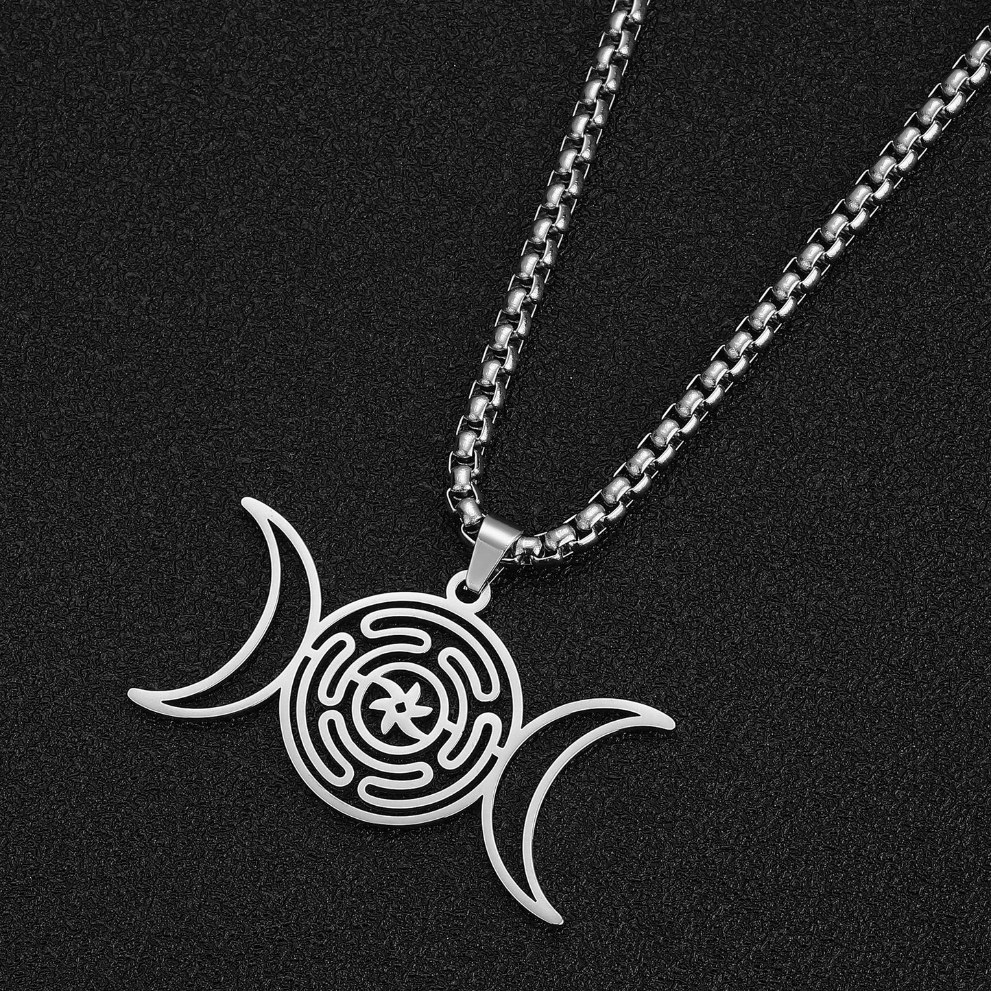 Jeshayuan Greek Goddess Hecate Ἑκάτη Pendant Necklace For Women Triple Moon Goddess Stainless Steel Amulet Jewelry NEW