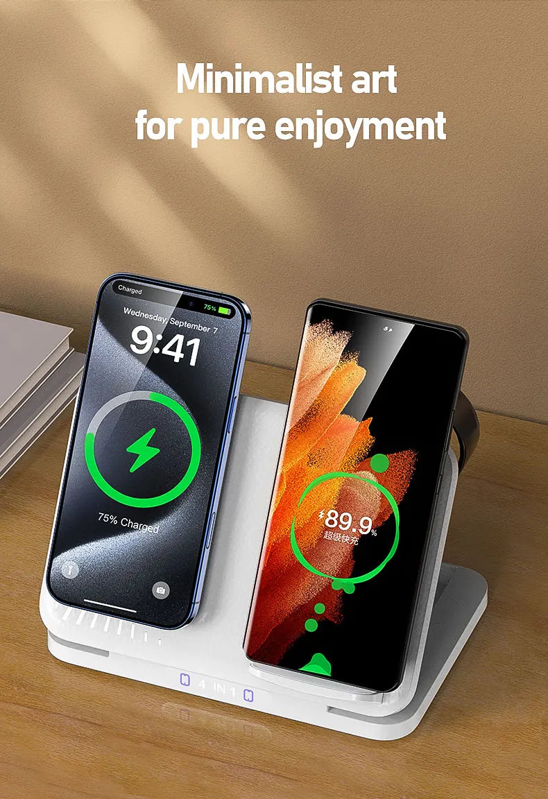 4 in 1 Dual Phone Wireless Charger Stand Magnetic Fast Charging For iPhone 17~12 Samsung S25 Xiaomi Airpods Pro Apple Watch 11~2