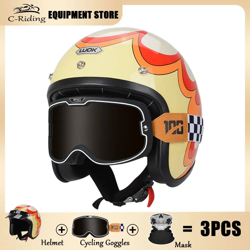 Hot Sale Open Face Helmet Retro 3/4 Jet Motorcycle Helmets Men ABS Shell Safty Cap German Style Four Seasons DOT Approved