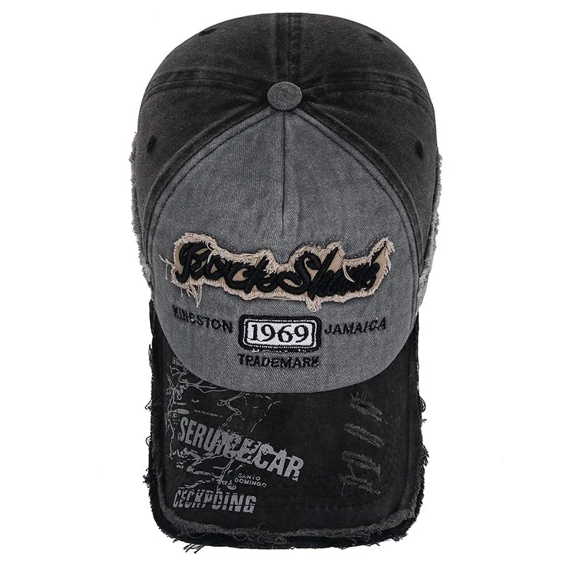 Scratched Brushed Patch Letter Embroidery Distressed Adjustable Cotton Hard Top Baseball Cap Sun Hat Trucker Caps Dad Hats