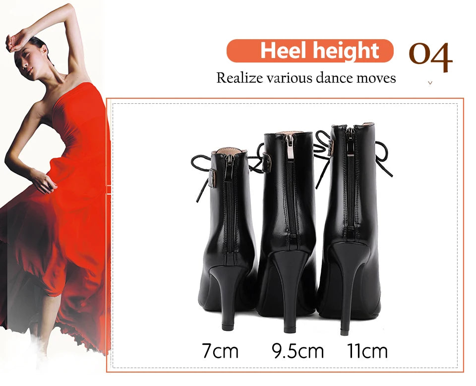 DKZSYIM Woman Latin Dance Shoes leather Party Tango Dance Booties for Women Salsa Dance Heels Ballroom Shoes Sexy Stilettos