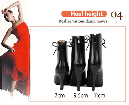 DKZSYIM Woman Latin Dance Shoes leather Party Tango Dance Booties for Women Salsa Dance Heels Ballroom Shoes Sexy Stilettos