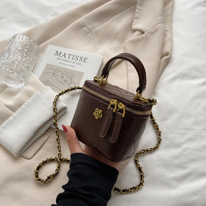 Small  Shoulder Bucket Bag For Women Classic Mini Clutches Female Small Square Bag Crossbody Metal Chain Handbag