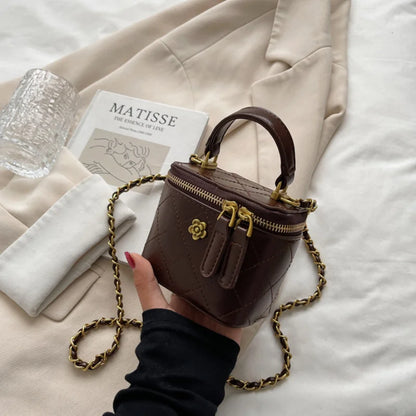 Small  Shoulder Bucket Bag For Women Classic Mini Clutches Female Small Square Bag Crossbody Metal Chain Handbag