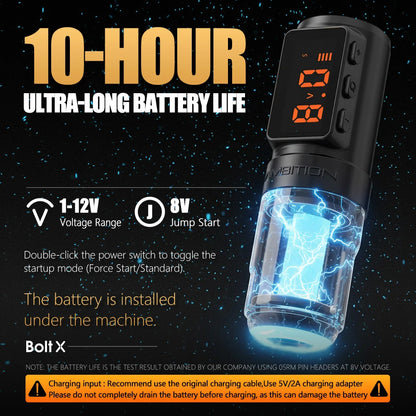Ambition Bolt-X Kit Tattoo Machine Pen Set Wireless Power Supply Battery 1600mAh 10Hours Permanent Makeup Coreless Tattoo Gun