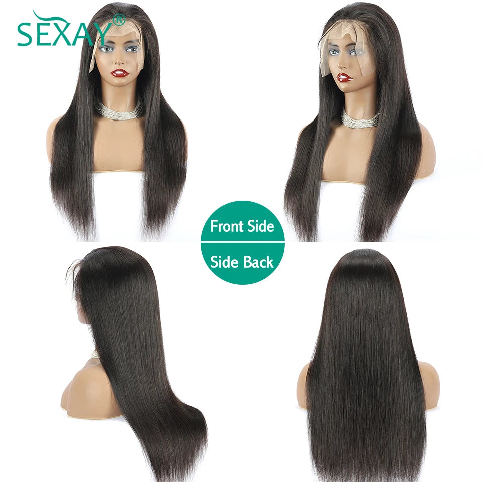 Natural Scalp Lace Front Wig With Bangs 180 Density Sexay Brazilian Straight Human Hair Bang Wigs Pre Plucked Lace Frontal Wigs