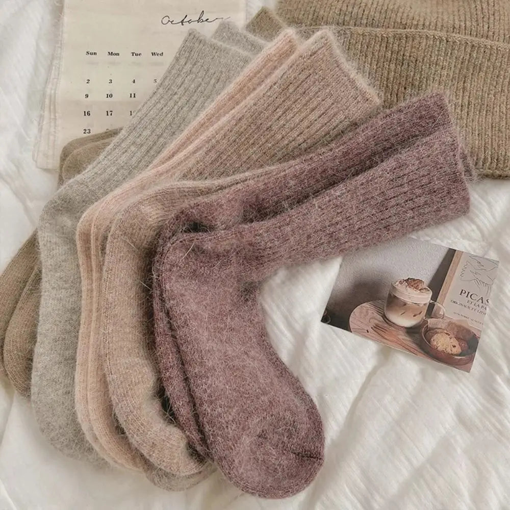Cashmere winter warm velvet socks fashionable Harajuku thick mid tube socks soft sleep home socks striped women's long socks