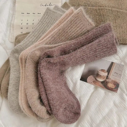 Cashmere winter warm velvet socks fashionable Harajuku thick mid tube socks soft sleep home socks striped women's long socks