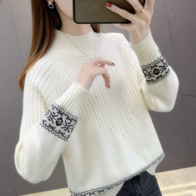 2024 Fashion Basic Autumn Winter Merino Wool Sweater Mock Neck Cashmere Pullover Solid Color Soft Long Sleeve Clothing Tops