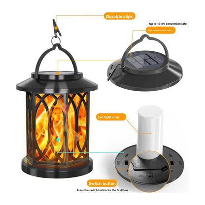 Solar Powered Outdoor Flame Lights Clip-On Lantern Hanging Lamp Waterproof Landscape Pathway Lights for Garden Yard Patio Decor