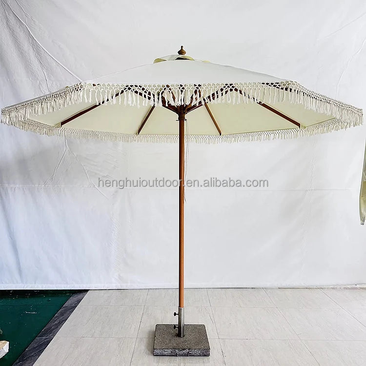 Pink Yellow Blue Striped Parasols Umbrellas Outdoor Luxury Aluminium Market Style Beach Umbrella with Fringe Outdoor for Shop