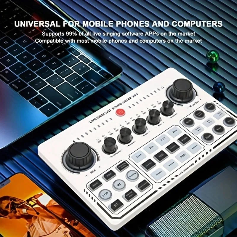 X50 Podcast Recording Equipment with Podcast Mixer Sound Card for Live Streaming Voice Changer DJ Audio Mixer Interface