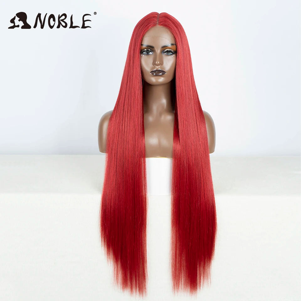 Noble 38 Inch Extra Long Straight Synthetic Lace Front Wig Skunk Stripe Grey White Ombre Glueless Heat Resistant Wig For Women