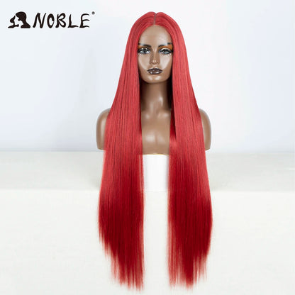 Noble 38 Inch Extra Long Straight Synthetic Lace Front Wig Skunk Stripe Grey White Ombre Glueless Heat Resistant Wig For Women