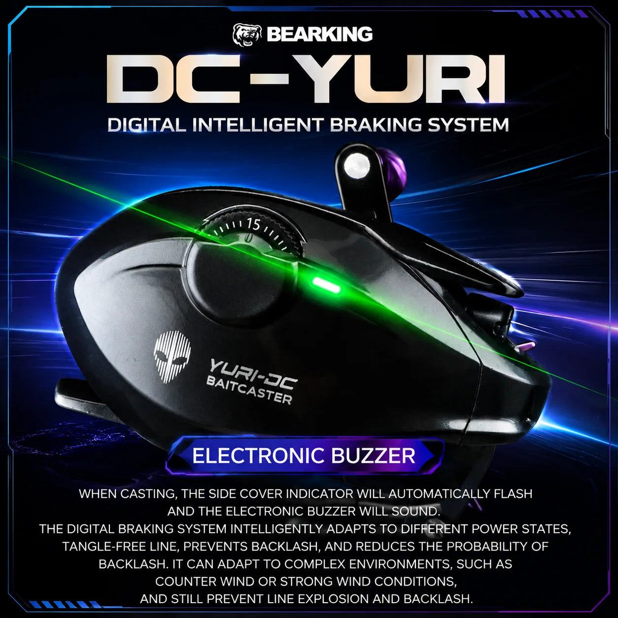 BEARKING YURI-DC Baitcasting Reel 5+1BB 7.1:1 158g Carbon Frame G1 Aluminum Gear Intelligent DC Brake Felt Drag Washer
