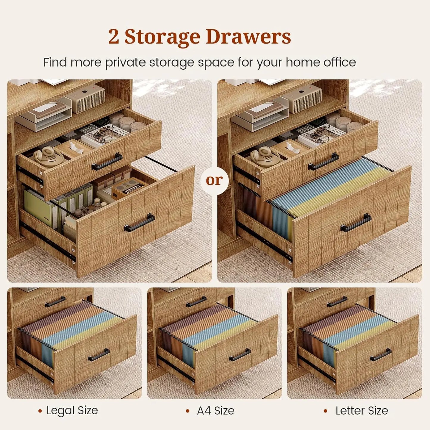 71" Executive Desk with Drawers Power Outlets Storage Shelves File Cabinet L Shaped Office Workstation Oak Customized