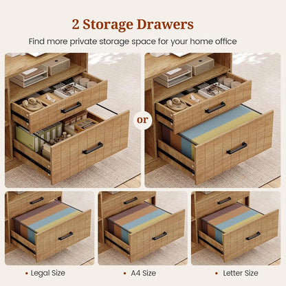 71" Executive Desk with Drawers Power Outlets Storage Shelves File Cabinet L Shaped Office Workstation Oak Customized