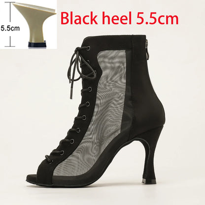 Profession Latin Dance Shoes Woman Suede Mesh Ventilation Ballroom Salsa Boots for Girls Soft Bottom Practice Jazz Latin Boots