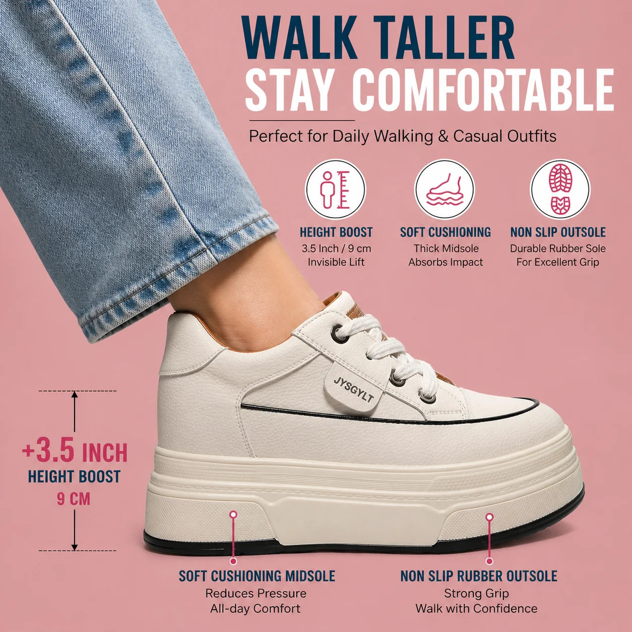 Fujin Hidden Heel Shoes High Platform shoes 9cm 3 inch comfortable sneakers for women Vulcanized Shoes Chunky Wedge Casual Shoes