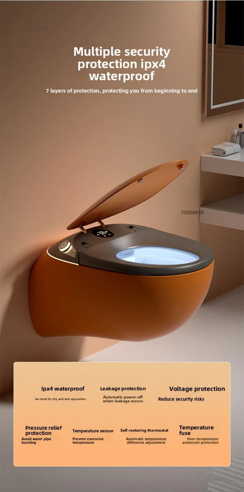 A50 Automatic Color and Black Smart Toilet for Bathroom Fixture Home Wall-mounted Wc Toilets with Tank Automatic Flip