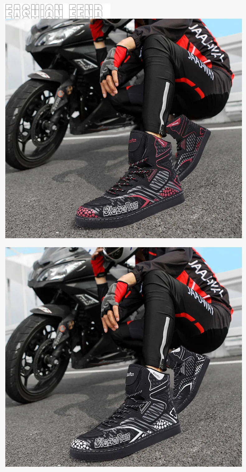 Motorbike Shoes Men Motorcycle boots Breathable Anti-fall Rider Road Racing Casual Shoes Boot Gear Shift Rubber Sole Reflective
