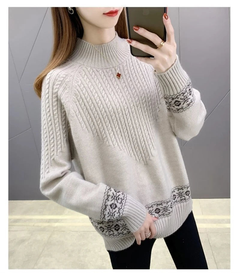 2024 Fashion Basic Autumn Winter Merino Wool Sweater Mock Neck Cashmere Pullover Solid Color Soft Long Sleeve Clothing Tops