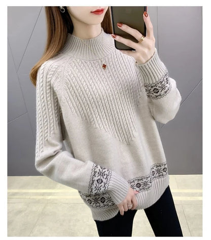 2024 Fashion Basic Autumn Winter Merino Wool Sweater Mock Neck Cashmere Pullover Solid Color Soft Long Sleeve Clothing Tops