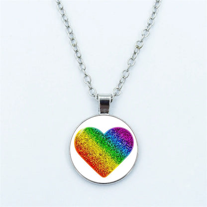 Rainbow Necklace LGBT Lesbian Gay Pride Rainbow Friendly Print Art Pattern Glass Cabochon Pendant Couple Chain Necklace Gift