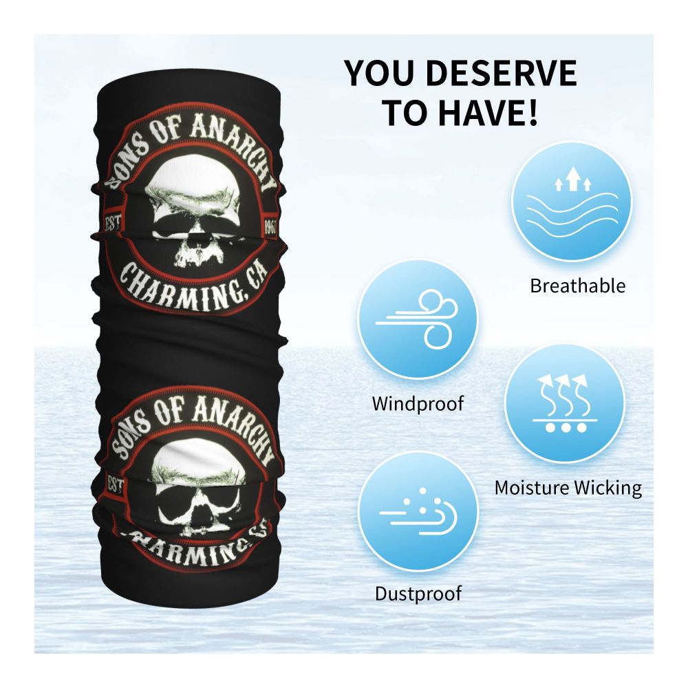 Custom 1 Percenter Essential Sons Bandana Neck Gaiter for Ski Camping Men Women Wrap Scarf TV Show Anarchy Headband Warmer