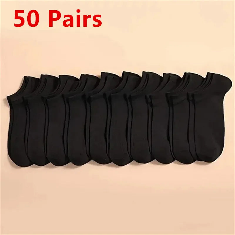 50/100 Pairs Solid Color Breathable ﻿Sock Women Men Boat Socks Invisible Low Cut Non-slip Summer No-show Ankle Socks Wholesale