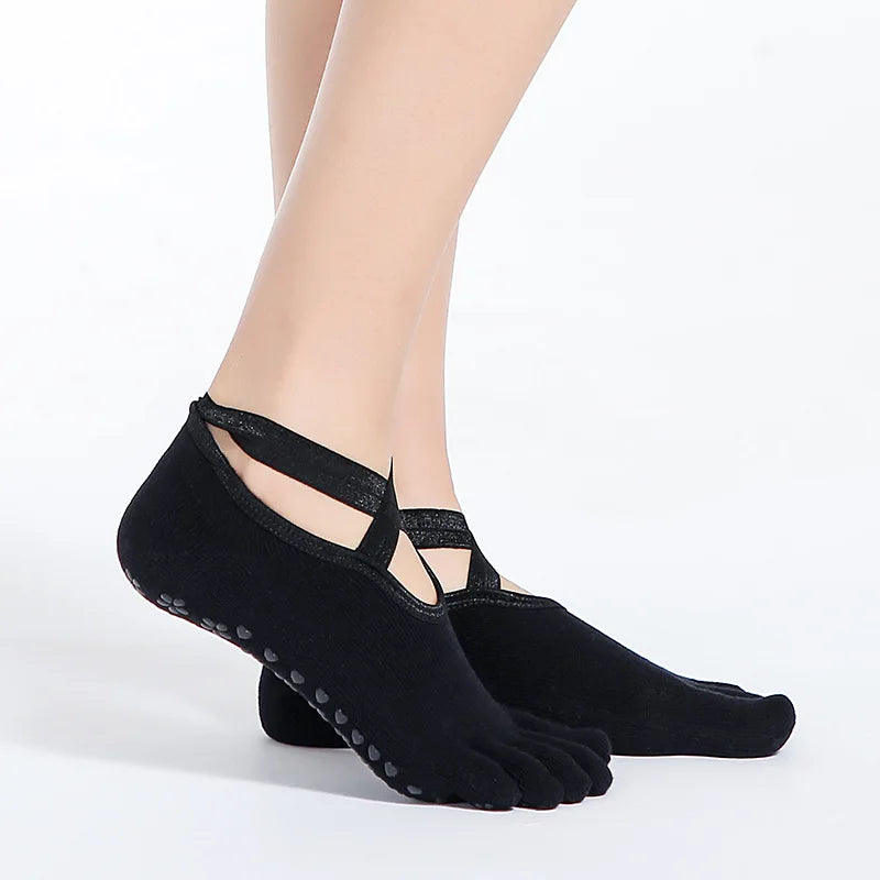 Yoga Dance Indoor Sports Silicone Anti slip Cross Strap Finger Socks