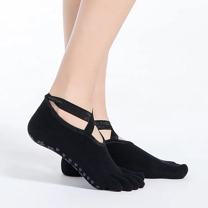 Yoga Dance Indoor Sports Silicone Anti slip Cross Strap Finger Socks