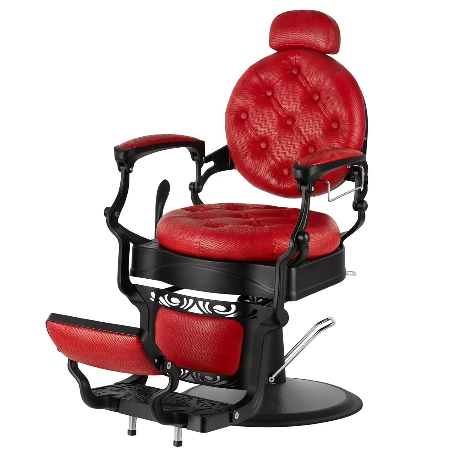 Retro Heavy Duty Hydraulic Recline Barber Chair Rounded Cushion Salon Spa Styling Equipment Black Customized